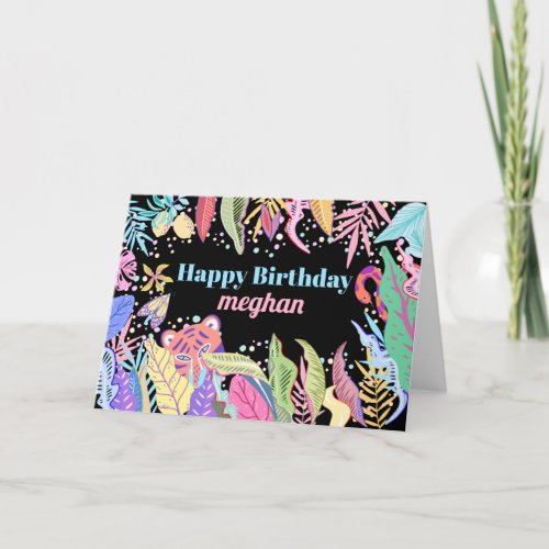 Cool Trendy Watercolor Tropical Jungle Birthday Card