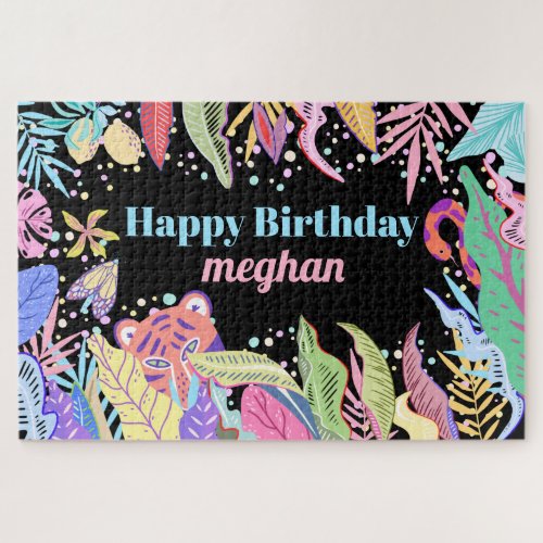 Cool Trendy Watercolor Tropical Jungle Birthday Jigsaw Puzzle
