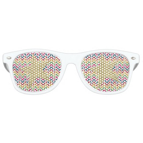 Cool  Trendy Zigzag Gold Glitter Star Retro Sunglasses