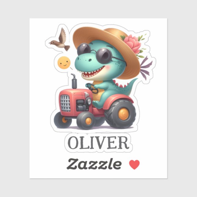 Cool Trex Dinosaur Farmer Driving Red Tractor  Sticker (Sheet)