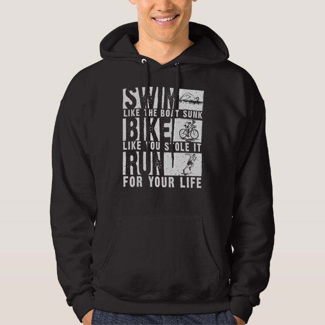 Cool Triathlon For Men Women Boat Swim Bike Run Tr Hoodie (Front)