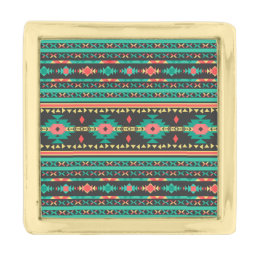 Cool tribal ethnic geometric pattern gold finish lapel pin