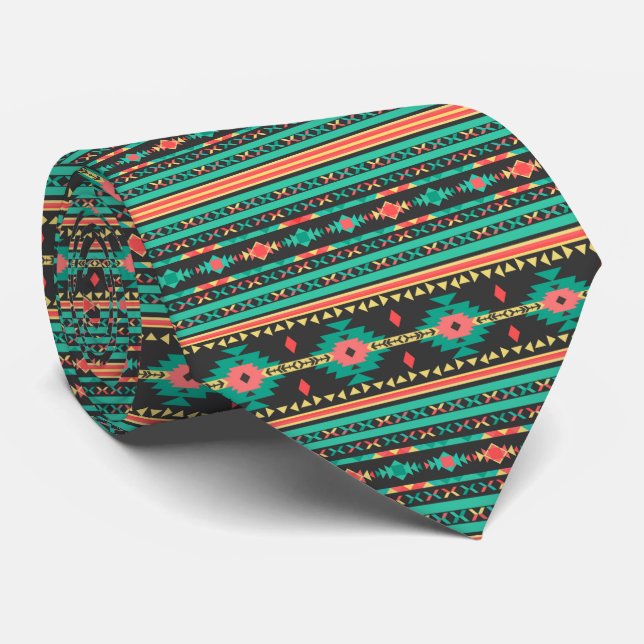 Cool tribal ethnic geometric pattern neck tie (Rolled)