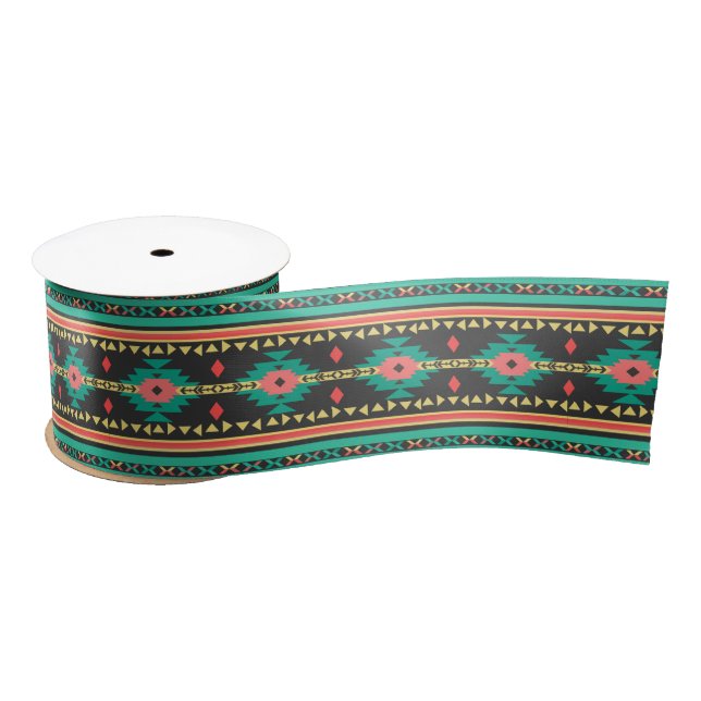 Cool tribal ethnic geometric pattern satin ribbon (Spool)