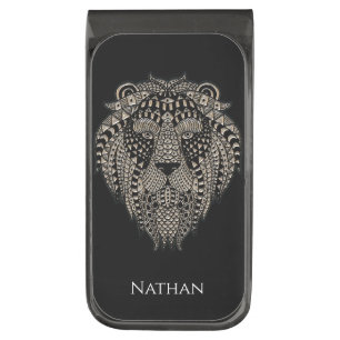 Cool Tribal Metallic Lion Head Gunmetal Finish Money Clip