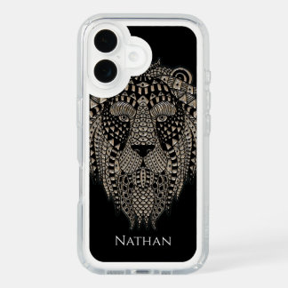 Cool Tribal Metallic Lion Head Personalised iPhone 16 Case