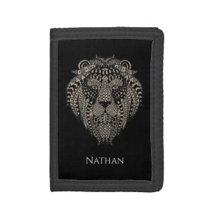 Cool Tribal Metallic Lion Head Personalised Tri-fold Wallet