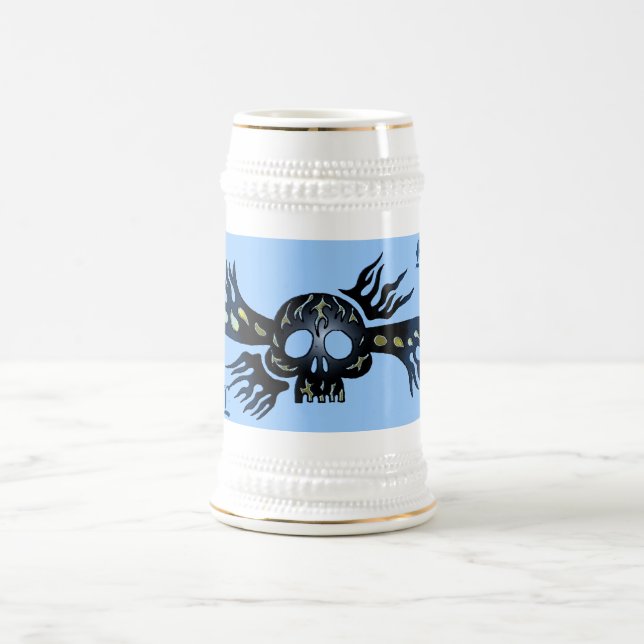 Cool tribal skull metal music graphic art beer mug (Center)