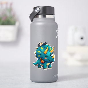 Cool Triceratops DJ, Vibrant Kids Dino Party Gift Sticker