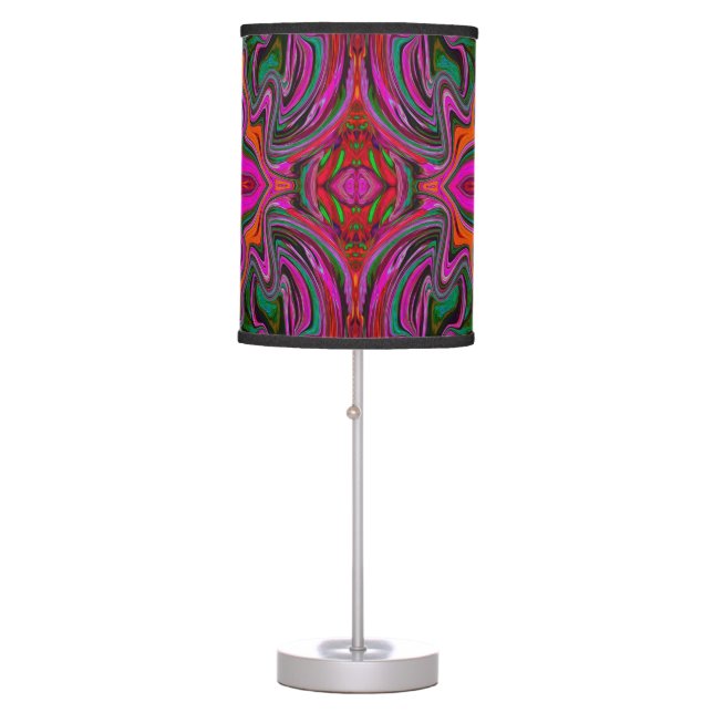 Cool Trippy Magenta, Red and Green Wavy Pattern Table Lamp (Front)