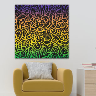 Cool Trippy Rainbow Gradient Doodle Line Art Canvas Print