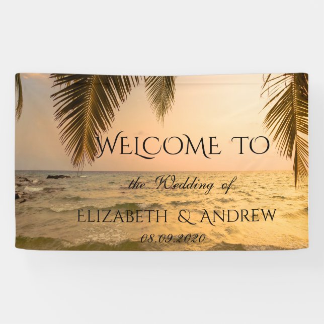 Cool Tropical Beach,Palm Sunset  Wedding Banner (Horizontal)