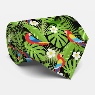 Cool tropical beach parrots tiled neck tie