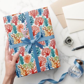 Cool Tropical Colorful Corals Watercolor Pattern  