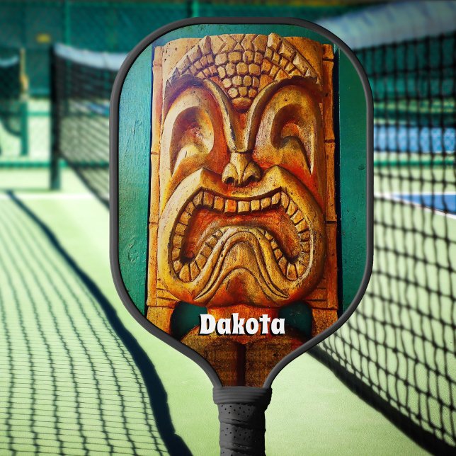 Cool Tropical Hawaii Tiki Bold Typography Name Pickleball Paddle (Creator Uploaded)