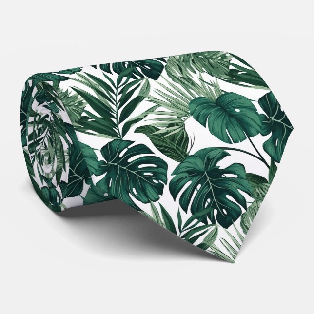 cool tropical leaf tiled pattern  neck tie (Rolled)