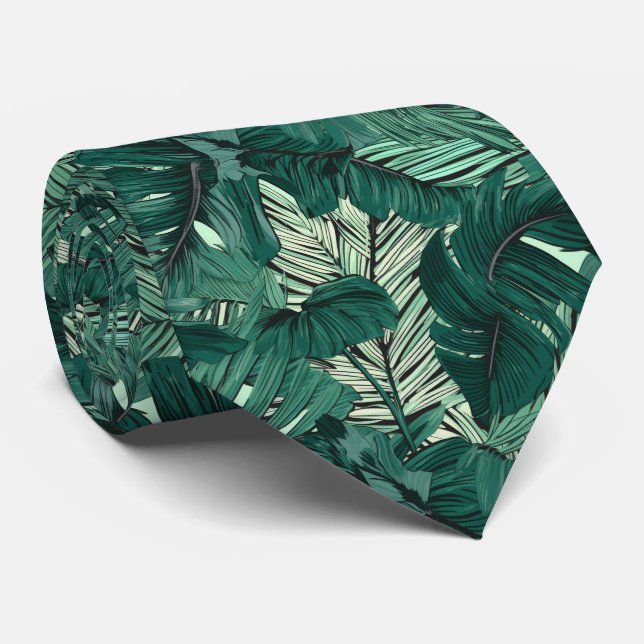 cool tropical leaf tiled pattern neck tie (Rolled)