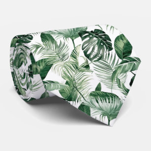 cool tropical leaf tiled pattern neck tie