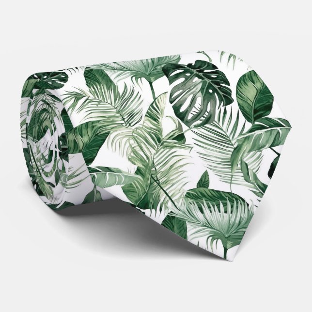 cool tropical leaf tiled pattern  neck tie (Rolled)