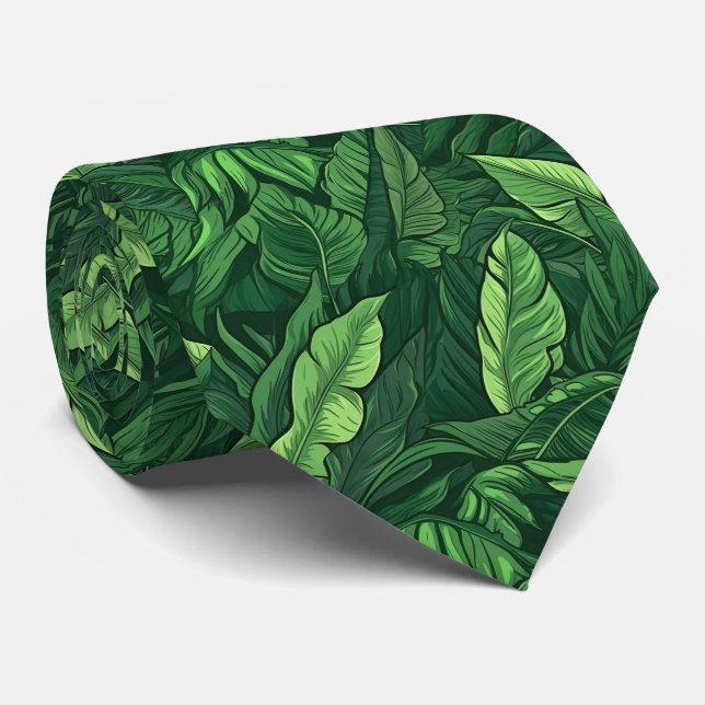 cool tropical leaf tiled pattern neck tie (Rolled)