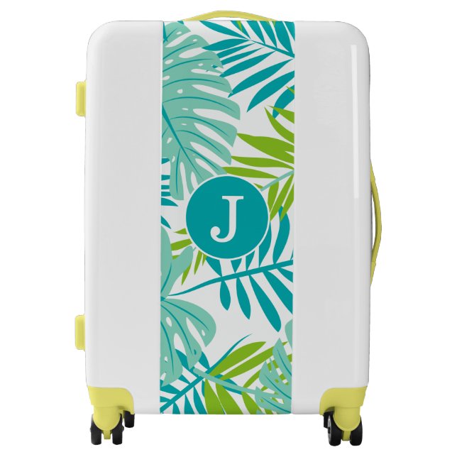 Cool Tropical Leaves Monogrammed Luggage (Front)