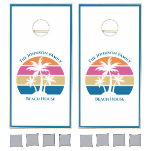 Cool Tropical Palm Tree Personalized Beach House Cornhole Set