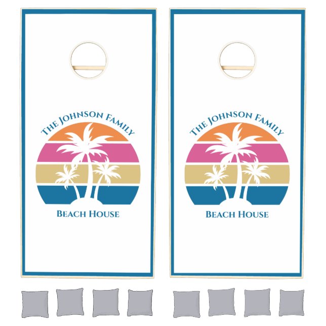 Cool Tropical Palm Tree Personalized Beach House Cornhole Set (Set)