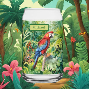 Cool Tropical Parrot lovers add name Can Glass