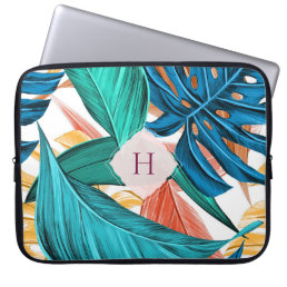 Cool tropical pattern with monogram Laptop Sleeve