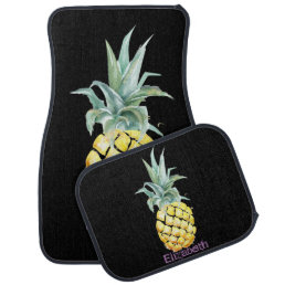 Cool Tropical Pineapple, Black Car Floor Mat