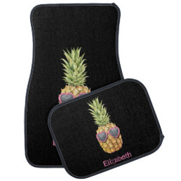 Cool Tropical Pineapple, Black Car Floor Mat