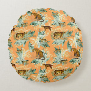 Cool Tropical Safari Wild Cats Tiger Orange Round Pillow