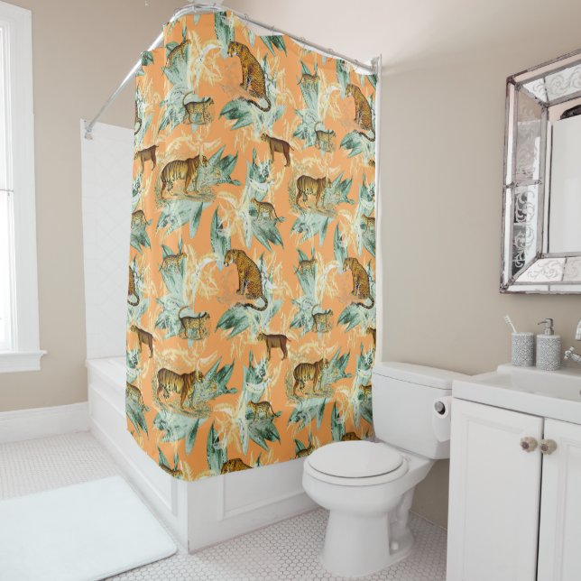Cool Tropical Safari Wild Cats Tiger Orange Shower Curtain (In Situ)