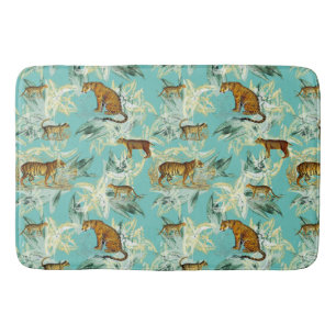 Cool Tropical Safari Wild Cats Tiger Teal Blue Bath Mat