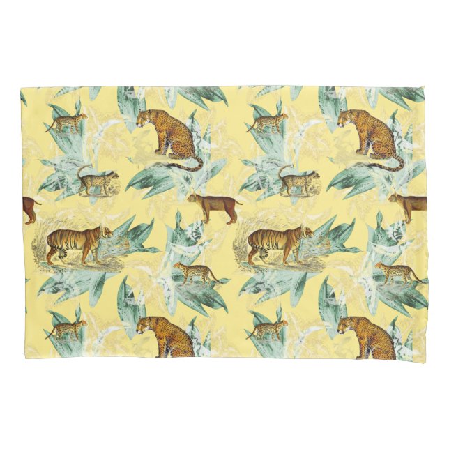 Cool Tropical Safari Wild Cats Tiger Yellow Pillow Case (Front-Left)