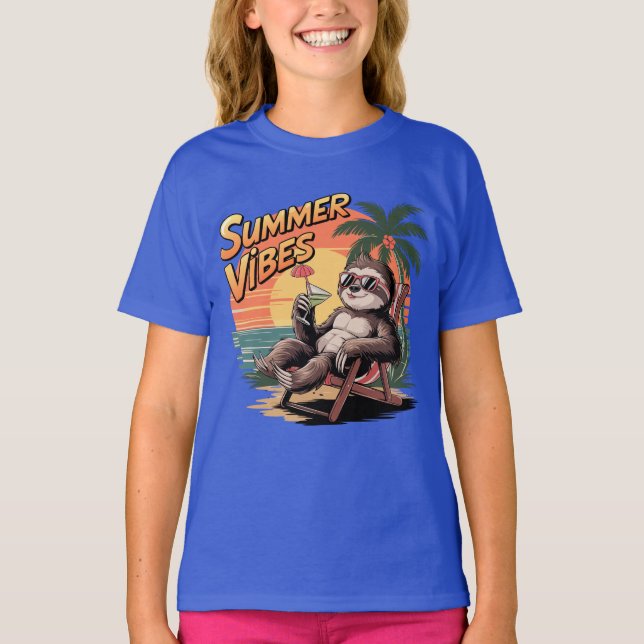 Cool Tropical Sloth Lover Shirt Summer Vibes, Retr (Front)