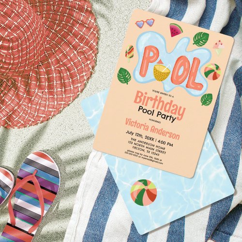Cool Tropical Summer Pool Party Birthday Invitatio Invitation