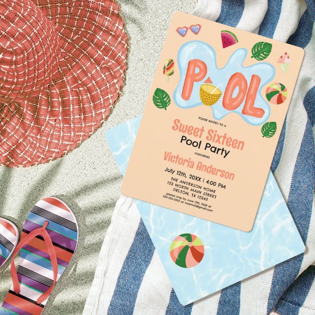 Cool Tropical Summer Pool Party Sweet 16 Invitatio Invitation (Creator Uploaded)