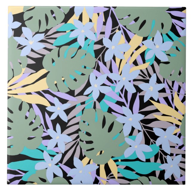 Cool Tropical Theme Pattern Floral Botanical Ceramic Tile (Front)