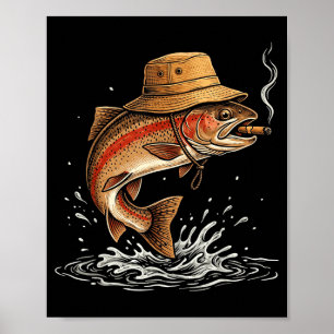 Cool trout fish smoking outdoor angler humor art poster