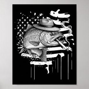 Cool trout fish smoking outdoor angler humor art poster