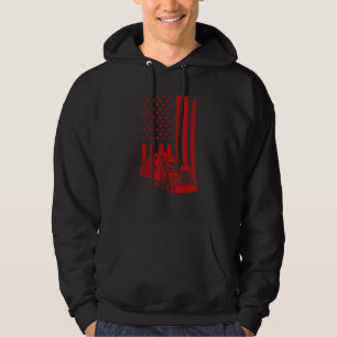 Cool Trucker For Men Dad Semi Truck Driver US Flag Hoodie