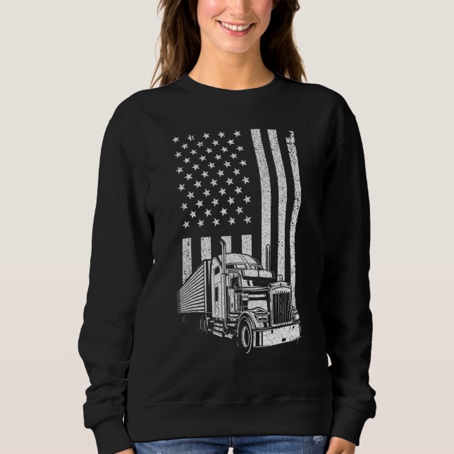 Cool Trucker For Men Dad Semi Truck Driver US Flag Sweatshirt (Front)