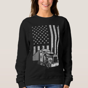 Cool Trucker For Men Dad Semi Truck Driver US Flag Sweatshirt