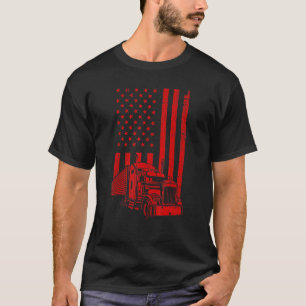 Cool Trucker For Men Dad Semi Truck Driver US Flag T-Shirt