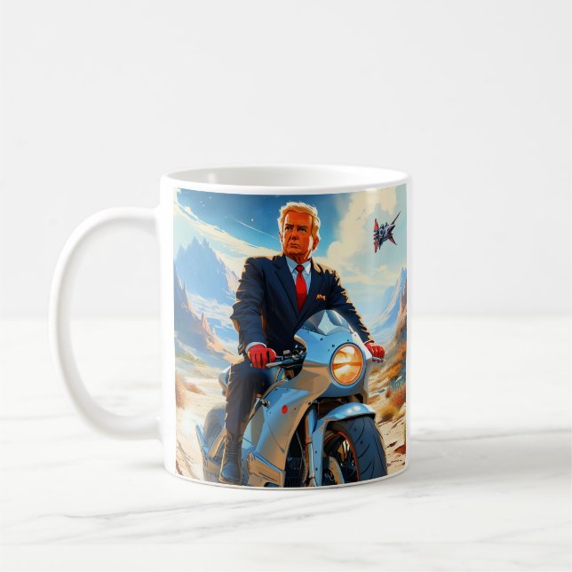 cool Trump Motorcycle Alien Planet Spaceship MAGA Coffee Mug (Left)