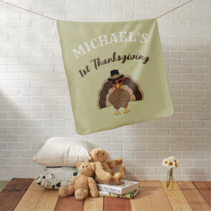Cool Turkey 1st Thanksgiving Custom name Baby Blanket