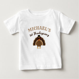 Cool Turkey 1st Thanksgiving Custom name Baby T-Shirt
