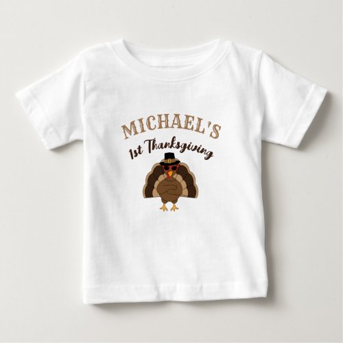 Cool Turkey 1st Thanksgiving Custom name Baby T_Shirt