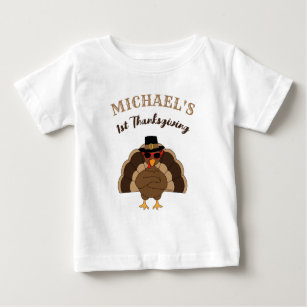 Cool Turkey 1st Thanksgiving Custom name Baby T-Shirt